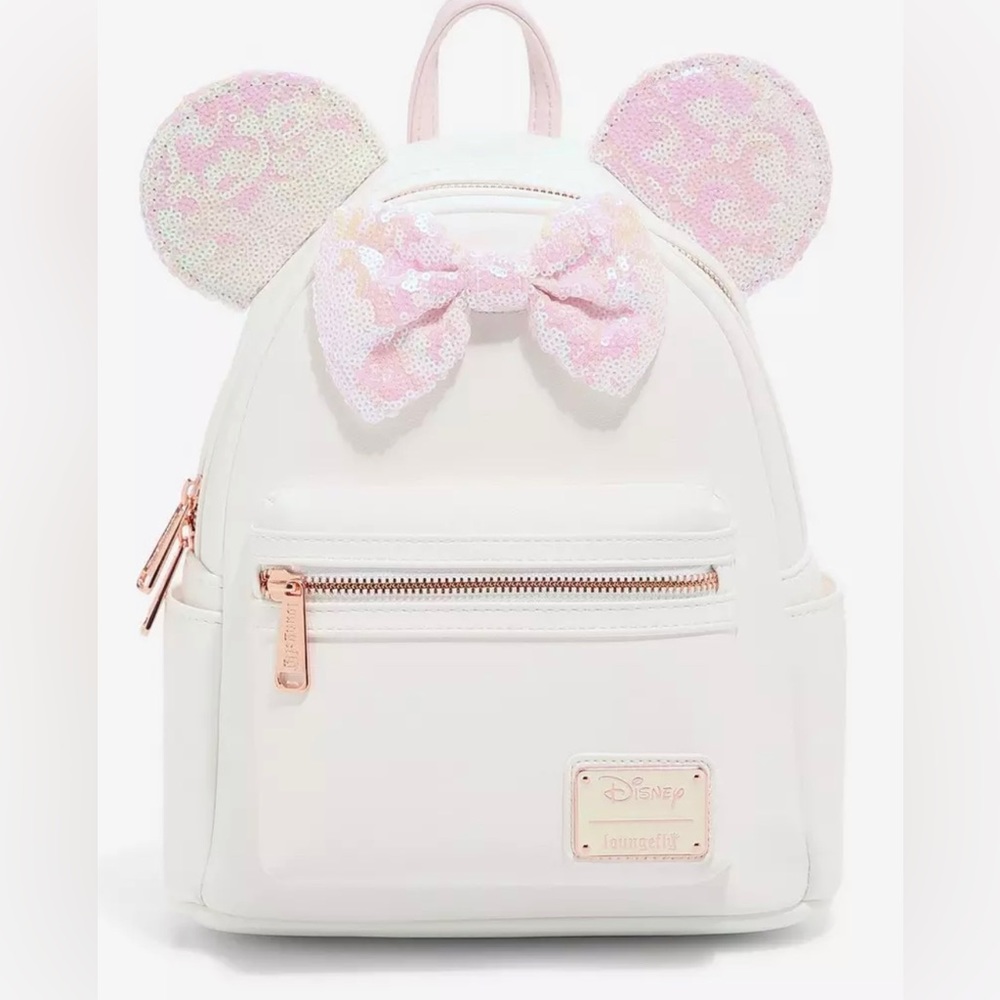 Loungefly Backpack Minnie White Pink Sequin - Picture 5 of 6